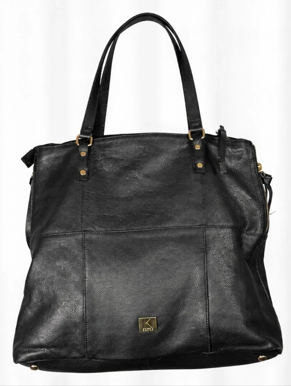 👜 Kooba Black Leather Large Tote Shoulder Bag Gold Hardware Zip Pockets